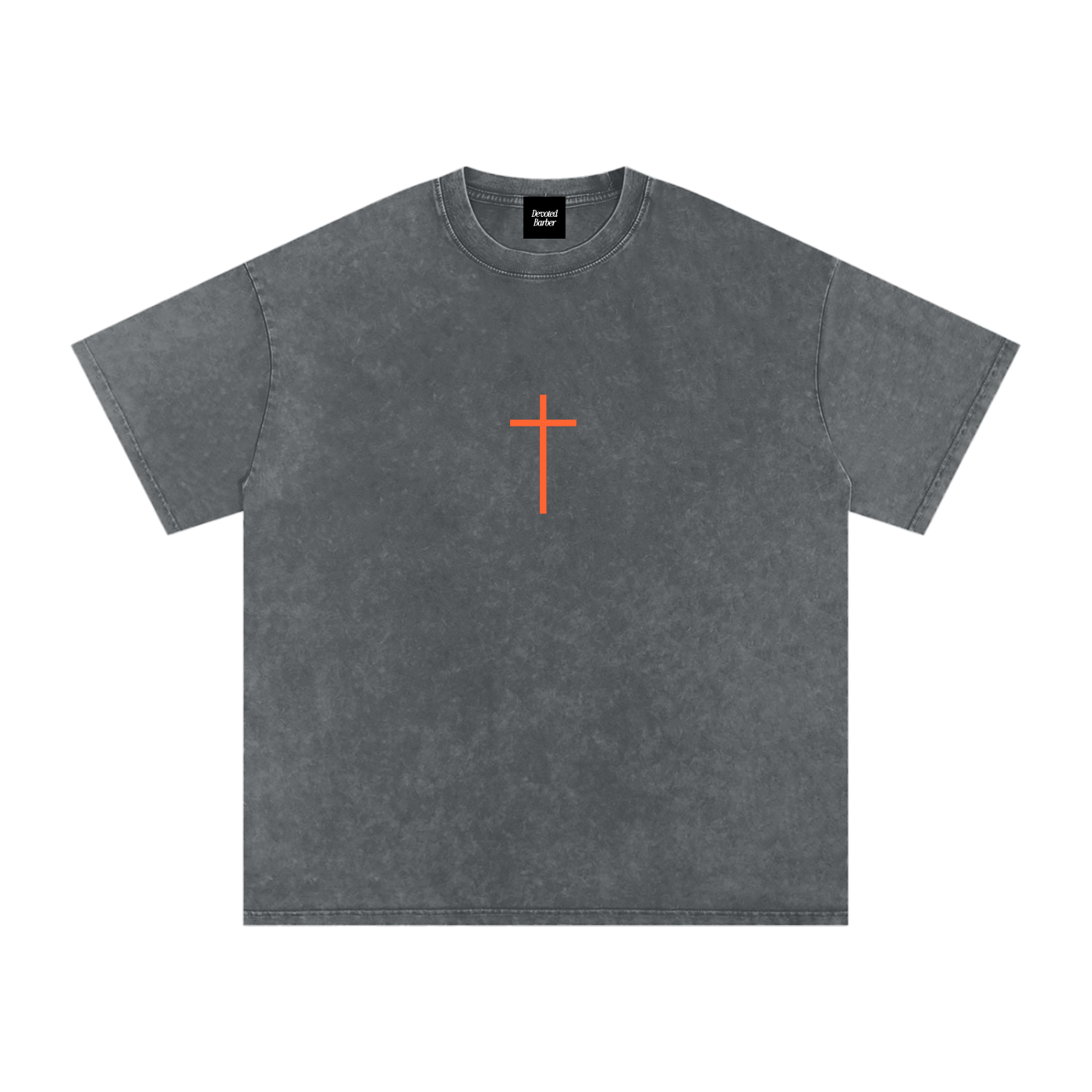 Front gray t-shirt with an orange cross